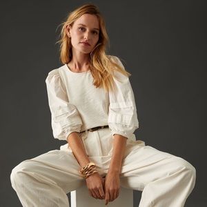 NWT NATION LTD Gracie combo pin tuck Puff sleeve blouse cream small S